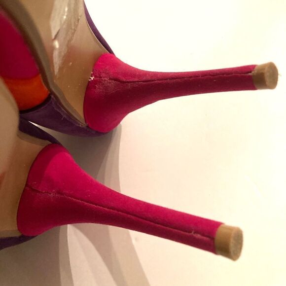 Psychedelic Stilettos Fuchsia Orange Purple Beige Pumps Velvet Heels - Picture 13 of 16